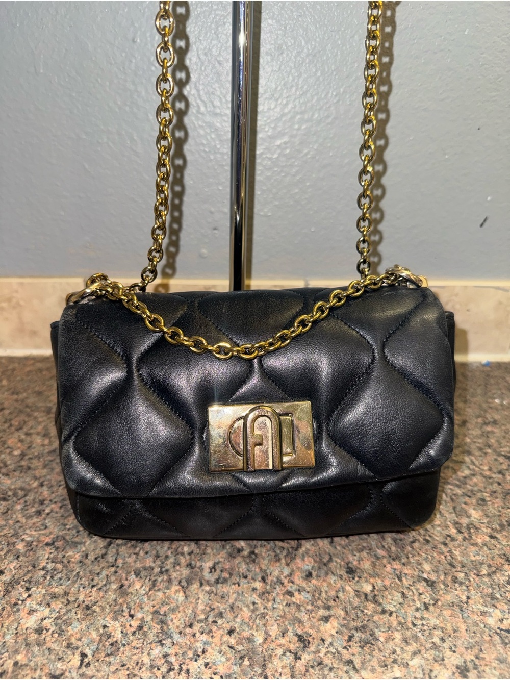 Furla Quilted Black Leather Crossbody bag EUC